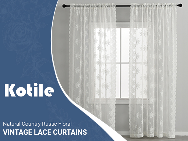 Kotile ivory lace curtains 2 panels set for bedroom vintage floral lace curtains