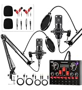 Brvomussy Podcast Equipment Bundle for 2, Audio Interface with Voice Changer Condenser Microphone...