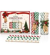 100 Count Christmas Paper Straws, 7.75in Party Straws for Cocktail | Classic Christmas Disposable...