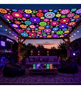 Simpkeely Blacklight Shade Sail Waterproof, Neon Daisy Outdoor Sun Shade | 6' x 6', Fluorescent P...