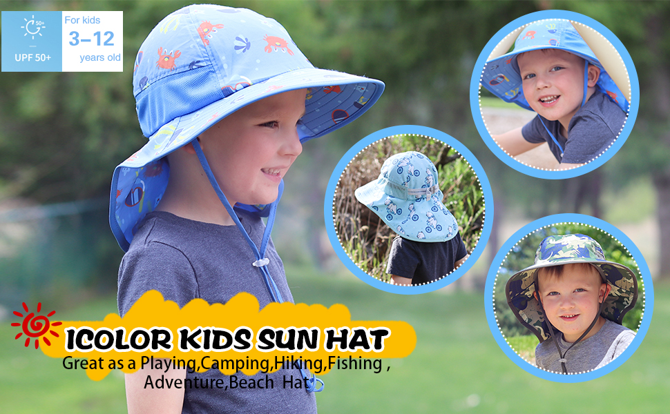 icolor Kids Sun Hats Toddler UPF50+Outdoor Summer Trave Beach Play Hats for girl boy