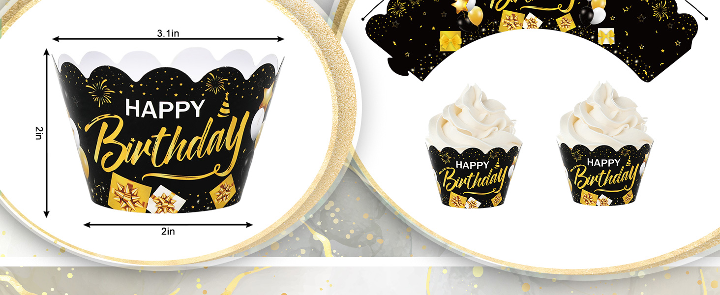 36Pcs Happy Birthday Cupcake Wrappers