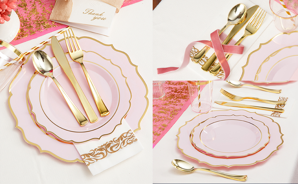 Pink and Gold Party Dinnerware Sets
