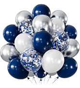 Haolongfa Navy Blue and Silver Balloons, 60 Pcs Latex Balloons for Birthday | 12In Dark Blue Silv...