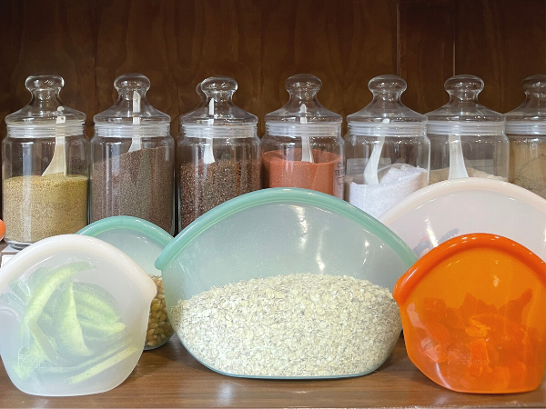 silicone reusable food safe bulk shopping bags at zero waste store