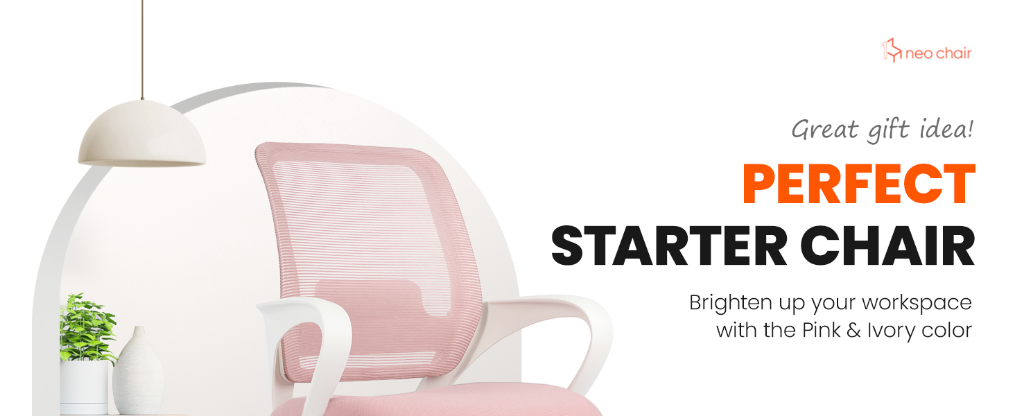 Pink Mesh Home Office Desk Chair, Mid-Back