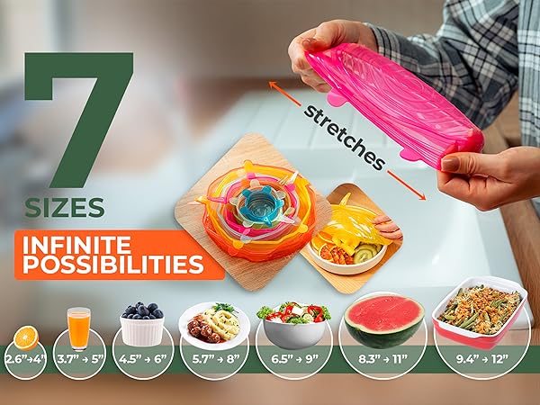 colorful silicone stretch lids reusable airtight food covers BPA-free plastic wrap alternative