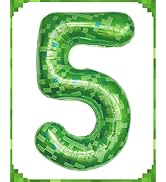 Calmi 40 Inch Giant Green Pixel Miner Theme Number Foil Balloons, Numbers 5 Available, Large Mini...