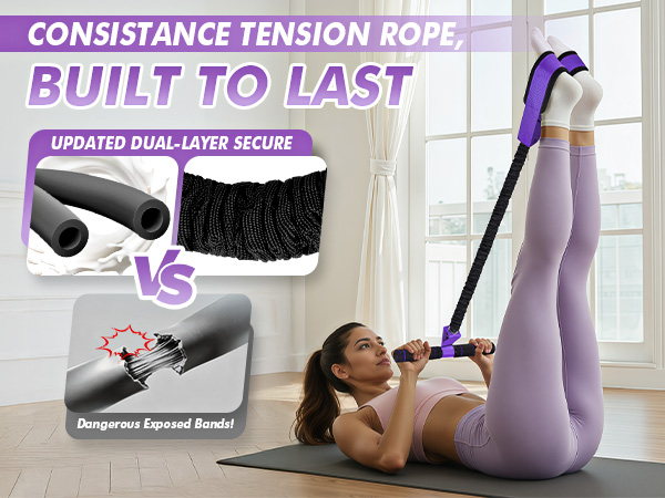 Workout with foot resistance band with handle better than design versus dangerous exposed bands.