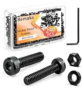 Bemaka 240Pcs M4 x 10mm Screws with Nuts and Wasehrs, Hex Socket Head Cap Screws 12.9 Grade Alloy...