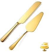tiokin Wedding Cake Knife and Server Set,2Pcs Cake Cutting Set Gold Include Stainless Steel Cake ...
