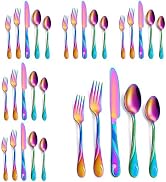 Seeshine Rainbow Silverware Set for 6, 30-Piece Stainless Steel Flatware Set, Shiny Rainbow Metal...