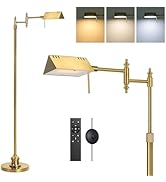 Dimmable Pharmacy Floor Lamp with Remote, 15W Gold LED Reading Floor Lamp with 360°Swing Arm, 3 C...