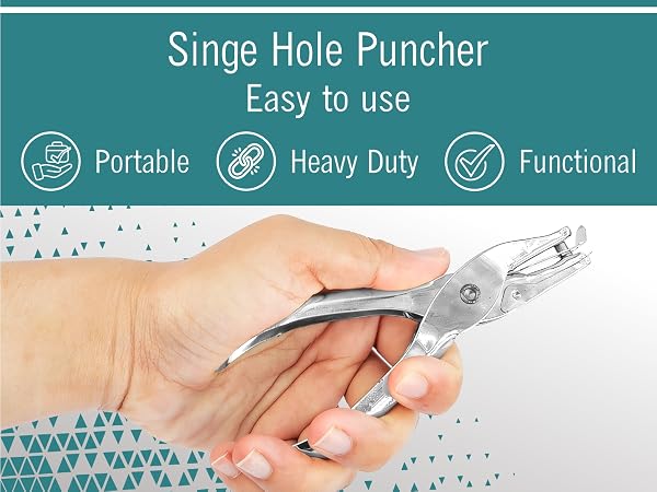 1 Hole Punch, 8 Sheet Capacity Hole Puncher, Single Hole Paper Punch, Chrome