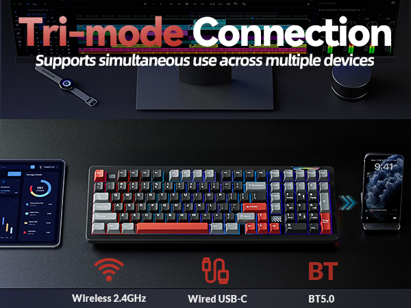 wireless mechanical keyboard gaming usb c wired computer keyboard led rgb backlit gaming keyboard