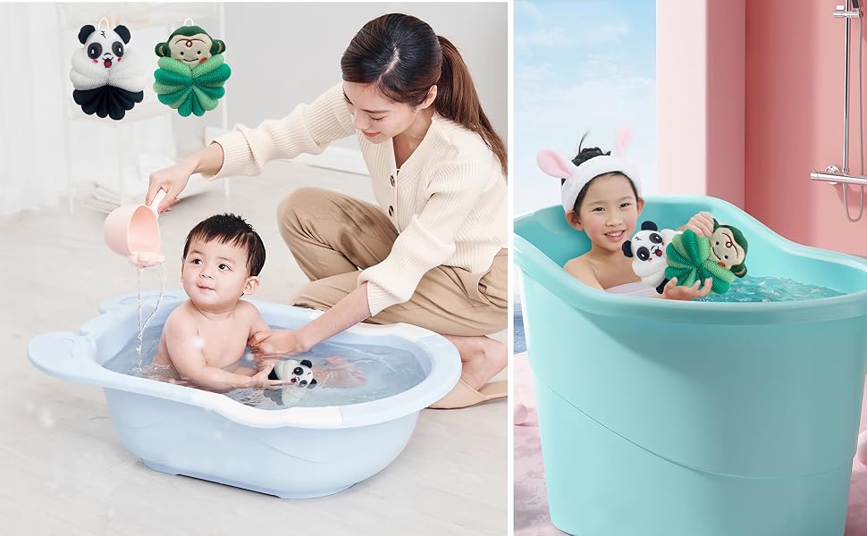 MURRI & MURRDI Bath Loofah Kid Bath Sponge Lovely Animal Body Scrubber Loofah Cute Cartoon Bath Pouf