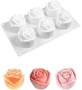 Liobelon Rose Silicone Mold, Flowers Shape Silicone Molds Non-Stick 3D Baking Pan 6 Cavity Rose M...