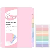 SKYDUE Durable Plastic 8-Tab Dividers, Big Tab Dividers for 3 Ring Binder, Write&Erase 3 Ring Bin...