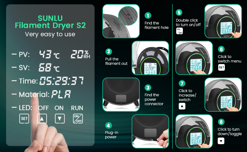 SUNLU FDM 3D Printer Filament Dryer S2