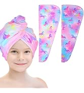 Basumee Microfiber Hair Towel Wrap for Kids 2 Pack Rapid Drying Hair Towel with Button Hair Turba...