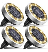 vighep Solar Ground Lights, 4 Pack Flat Solar Lights Outdoor Waterproof, Bright LED Solar Disc Li...