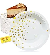 Disposable Paper Plates for Party Supplies, 7IN 50PCS White and Gold Dessert/Cake Plates, Heavy D...
