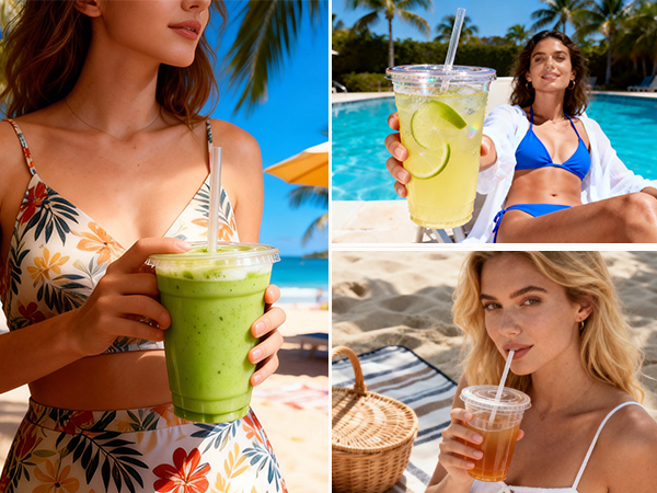 disposable clear plastic iced coffee cups with lids Straws 16oz 20oz Cold Juice Drinks Smoothie