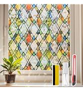 Azunel Window Privacy Film Stained Glass– UV & Heat Blocking, Static Cling Vinyl for Glass Doors ...