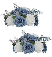 NUPTIO Flower Ball Centerpieces for Tables: Dusty Blue & White Artificial Rose Fake Floral Arrang...