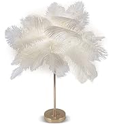ASHATA Touch Switch Feather Lamp, Feather Table Lamp, Touch Switch USB Ostrich Feather Lamp 3 Col...