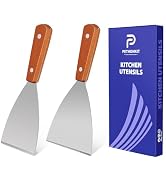 Small Flat Metal Spatula Scraper Set,2 Pcs Stainless Steel Dough Food Scraper Kitchen Tool, Gridd...
