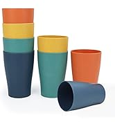 Colourful Wheat Straw Cups 10 oz Drinking Cups 8 PCS Plastic Cups Set for Kitchen Unbreakable Reu...