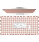 ohisxiacy Scalloped? Pink Checkered Gingham Desk Mat Cute Pastel Large Mouse Pad Kawaii Cottageco...