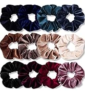IVARYSS Scrunchies for Women, 12 Pcs Velvet Scrunchies for Hair, Dark Colors Classic Elastic Thic...