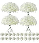 Cherica 100 Pcs Faux White Hydrangea Artificial Flowers Bulk, Fake Silk Hydrangea Flowers Heads w...