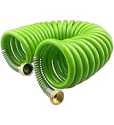 Darnassus Garden Hose,25 Feet Green PU Curly Water Hose with Brass Connectors,Watering Hose Coil,...