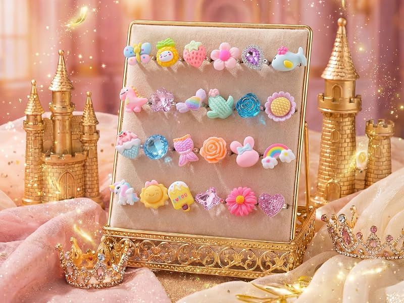 PASEMM 24pcs Little Girl Jewel Rings
