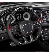 Qiilu LED Steering Wheel, Carbon Fiber Racing Steering Wheel Flat Bottom D-Type Car Steering Whee...