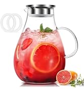 LUNA & MANTHA Glass Pitcher, 86oz Glass Water Pitcher with Lid, Large Hot Cold Water Jug, Borosil...