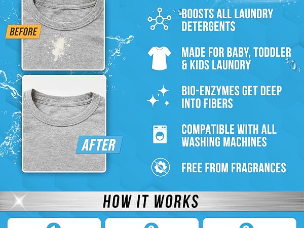 Fragrance free baby detergent booster for all washing machines and baby fabrics