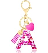 ANHBKAR Initial Keychains for Women with Cute Heart Resin - Alphabet Letter Keychain for Bag, Bac...