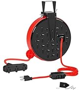 WILAWELS 30 Ft Retractable Extension Cord Reel, 16/3 Gauge SJTW Power Cord with 3 Electrical Outl...