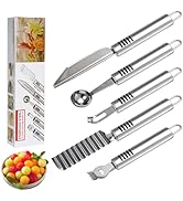 BURLIHOME Stainless Steel Fruit Carving Knife Set, 5 Pack Vegetable Engraving Blades for Kitchen,...