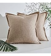 Topfinel Neutral Accent Throw Pillow Cover 18x18 Inch Decorative Set of 2?Textured Linen Farmhous...