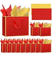 Epoesch 12 Pack Metallic Paper Gift Bags with Handles – Includes Tissue Paper – 11.8"x10"x4" – El...