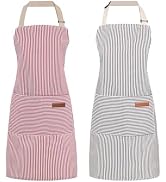 ARBINSON 2 Pack Cooking Aprons Adjustable Bib Apron for Women with 2 Pockets, Kitchen Restaurant ...