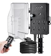 SURAIELEC Outdoor Power Stake Timer Waterproof, 100FT Wireless Remote Control, Photocell Dusk to ...