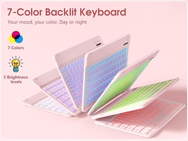 7-Color Backlit - ipad 10th generation case with keyboard
