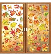 Fall Leaves Window Clings for Glass Windows, 9 Sheets 112 Pcs Autumn Maple Leaves Pine Cones Wind...
