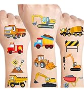 10 Sheets Construction Trucks Temporary Tattoo for Kids, 120 Pcs Vehicles Fake Tattoos for Boys P...